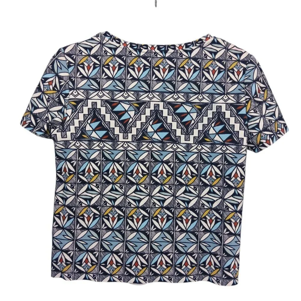 TORY BURCH  Multicolor Geometric Print Ponte Cropped Shirt Small  Short Sleeve